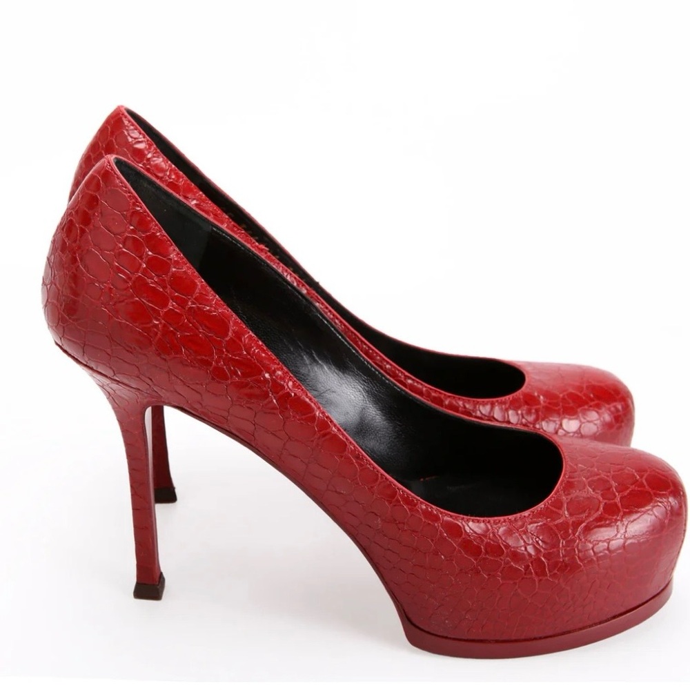 ❤️Saint Laurent “Tribtoo” Red Croc-Embossed Platform Stiletto Pumps | EU 38 - Picture 3 of 10
